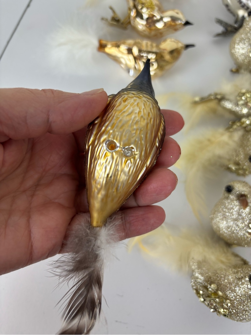 VTG Decorative Feathered & Glass Bird Ornaments - Gold, Cream & Burgundy-14pc - Picture 15 of 16